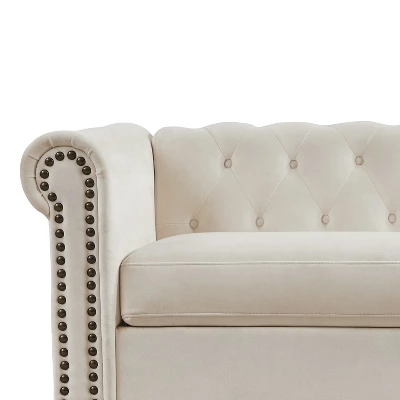 80.3" Classic Upholstered Sofa, Chesterfield Tufted Fabric Sofa Couch-ModernLuxe 4 80.3" Classic Upholstered Sofa, Chesterfield Tufted Fabric Sofa Couch-ModernLuxe - Image 4