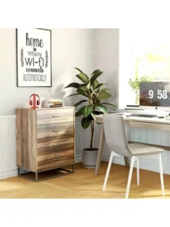 Year Color 4 Drawer Wood Storage Dresser With Easy Pull Handle And Metal Frame For Bedroom, Living Room, Hallway, And Office -Baxton Studio Shop GUEST d09bff60 efa9 4a6b af0d d21c29e50fae