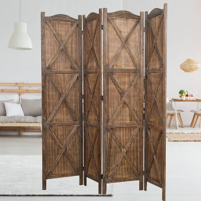 Rancho Barn 4 Panel Room Divider With Folding Screen Room Partition Paulownia Wood Brown - Proman Products 4 Rancho Barn 4 Panel Room Divider With Folding Screen Room Partition Paulownia Wood Brown - Proman Products - Image 4