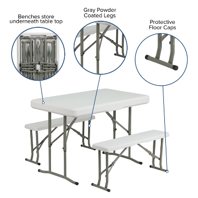 Emma And Oliver 3 Piece Portable Plastic Folding Bench And Table Set 2 Emma And Oliver 3 Piece Portable Plastic Folding Bench And Table Set - Image 2