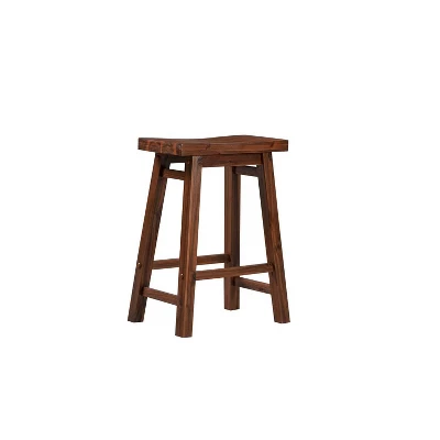 24" Sonoma Saddle Counter Height Barstools Wire Brushed Finish Chestnut - Boraam 2 24" Sonoma Saddle Counter Height Barstools Wire Brushed Finish Chestnut - Boraam - Image 2