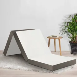 Continental Sleep 4" Portable Tri Folding Gel Memory Foam Mattress | Breathable Mesh Sides With Ultra Soft, Removable And Washable Cover, White -Baxton Studio Shop GUEST d1ba3820 cccd 4f6d 83ca b13b0354433a