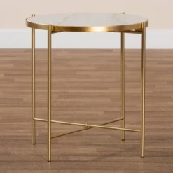 Maddock Metal End Table With Marble Tabletop White/Gold - Baxton Studio -Baxton Studio Shop GUEST d1ee6f48 eadb 4e6d a5e2 c0595866872a