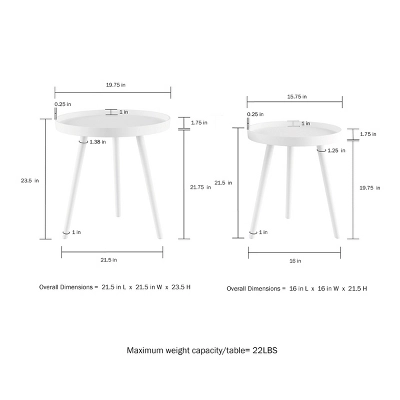 Hastings Home Mid-Century Circular Nesting End Tables With Tray Top - Matte White, Set Of 2 2 Hastings Home Mid-Century Circular Nesting End Tables With Tray Top - Matte White, Set Of 2 - Image 2
