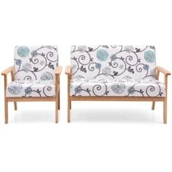 Tangkula 2 Piece Loveseat And Single Sofa Set Fabric Upholstered Couch & Accent Armchair White+Blue/Blue/Yellow Floral -Baxton Studio Shop GUEST d2928bae 01ce 4c20 b45f 1a31a0ec239b
