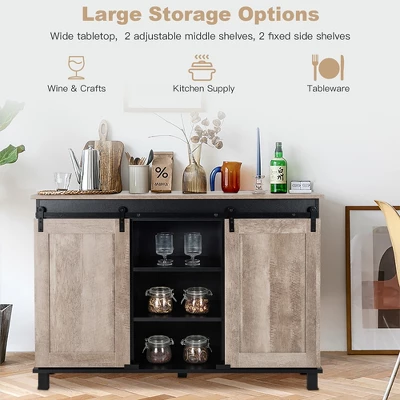 Costway Kitchen Buffet Storage Cabinet Sideboard W/ Sliding Barn Doors Adjustable Shelf 5 Costway Kitchen Buffet Storage Cabinet Sideboard W/ Sliding Barn Doors Adjustable Shelf - Image 5
