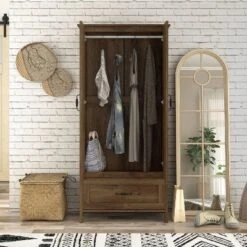 Nurembo 1 Drawer Wardrobe Closet Distressed Walnut - HOMES: Inside + Out -Baxton Studio Shop GUEST d452179c 38ae 4863 815a 1f11fd2cb151