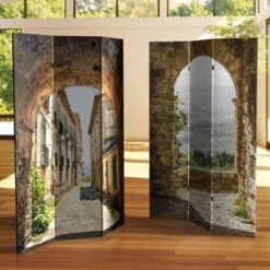 6" Double Sided European Village Canvas Room Divider Green - Oriental Furniture -Baxton Studio Shop GUEST d458dcd4 5fbf 46ed ba59 082d9de7b6d6