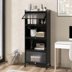 Costway 5-Tier Kitchen Baker's Rack Storage Cabinet Mobile Microwave Stand Flip-up Doors -Baxton Studio Shop GUEST d487ac42 0bc1 476b 9b64 7583cb69f83f