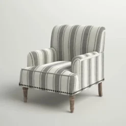 Venere Bedroom Wooden Upholstered Armchair With Nailhead Trim And Unique Stripe Design | ARTFUL LIVING DESIGN