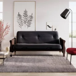 Full Chester Wood Arm Futon Frame With 8" Polyester Mattress - Room & Joy -Baxton Studio Shop GUEST d50a3fb0 b092 4e8b b6a4 cd8571e5e3b8