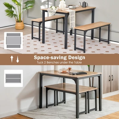 Costway Modern 3 PCS Dining Table Bench Set W/ Metal Frame & Wooden Tabletop 7 Costway Modern 3 PCS Dining Table Bench Set W/ Metal Frame & Wooden Tabletop - Image 7