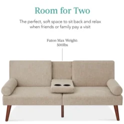 Best Choice Products Fabric Upholstered Convertible Futon W/ Rounded Armrests, Wooden Legs, 2 Cupholders -Baxton Studio Shop GUEST d581a8d4 5e0d 48e2 a7ca e2945f4fe58c