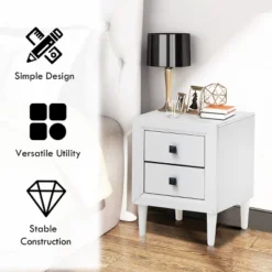 Costway 2 PCs Nightstand End Bedside Coffee Table Wooden Leg Storage Drawers White -Baxton Studio Shop GUEST d5a3f751 604a 4a4a a5bf c81012c8e0e9