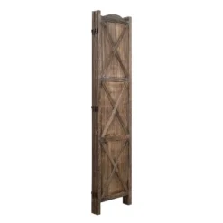 Rancho Barn 4 Panel Room Divider With Folding Screen Room Partition Paulownia Wood Brown - Proman Products
