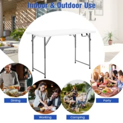 Costway Folding Table Portable Bi-fold Picnic Dining Table W/ 3-Level Height Adjustment -Baxton Studio Shop GUEST d784259c 6fc8 4361 a839 7167705aaa35
