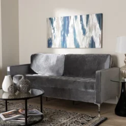 Baxton Studio Clara Velvet Fabric Upholstered 3 Seater Sofa Gray - BaxtonStudio -Baxton Studio Shop GUEST d7f1e000 6dc1 480d 8080 fa78cf5c5d56