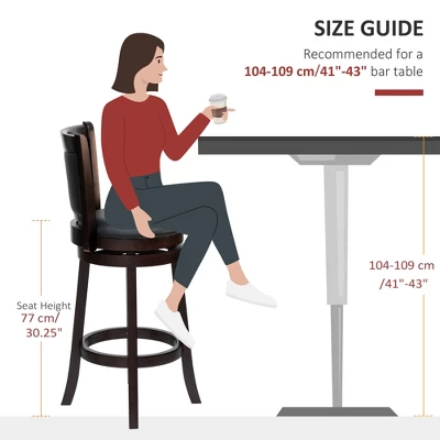 HOMCOM Classic Bar Stool Swivel Barstool With PU Leather Upholstered Mid-Back And Footrest, 30.25 Inch Seat Height, Black 4 HOMCOM Classic Bar Stool Swivel Barstool With PU Leather Upholstered Mid-Back And Footrest, 30.25 Inch Seat Height, Black - Image 4