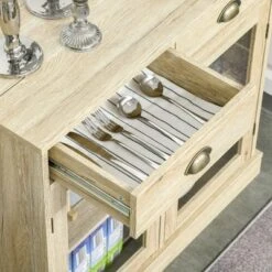 HOMCOM Rustic Farmhouse Sideboard, Buffet Cabinet With 2 Glass Doors, Adjustable Shelves And 2 Drawers For Kitchen, Living Room, Oak -Baxton Studio Shop GUEST d89d0146 862c 4845 8dac 5640d2efa823