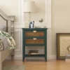 Archie 28.35"H X 15.75"D X 22.05"W Ash Wood Veneer 2 Drawer With Naturel Rattan And Pine Legs Nightstand With Storage - The Pop Maison