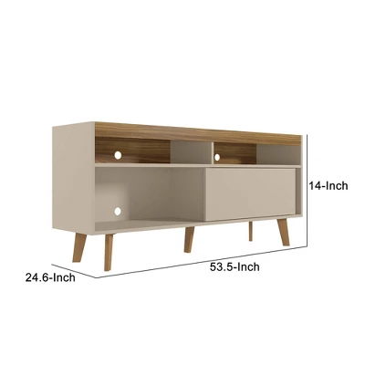 54" Wooden TV Stand For TVs Up To 54" With 1 Sliding Door And 3 Open Compartments Brown/Off White - The Urban Port 9 54" Wooden TV Stand For TVs Up To 54" With 1 Sliding Door And 3 Open Compartments Brown/Off White - The Urban Port - Image 9