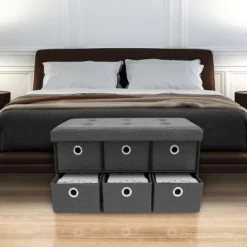 Sorbus Storage Bench Chest With Drawers (Gray)