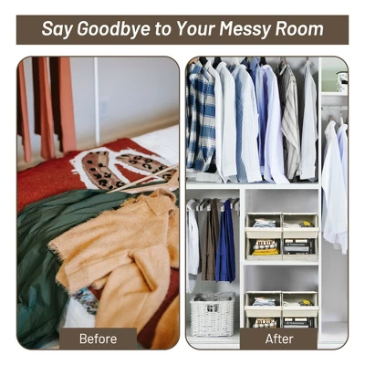 Costway Stackable Large Bins Cubes W/Lids Storage Organizers W/Linen&Oxford Fabric 4 Sets 4 Costway Stackable Large Bins Cubes W/Lids Storage Organizers W/Linen&Oxford Fabric 4 Sets - Image 4