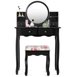 Tangkula Vanity Table Set W/Detachable Mirror & Stool Black/White -Baxton Studio Shop GUEST daac9ddf 516c 4cd2 9117 92acb7a5a6f0 1