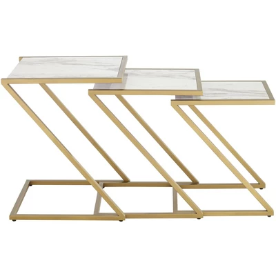 Kensington Hill Modern Gold Square Nesting Tables Set Of 3 19" Wide White Marble Tabletop For Living Room Bedroom Bedside Entryway 6 Kensington Hill Modern Gold Square Nesting Tables Set Of 3 19" Wide White Marble Tabletop For Living Room Bedroom Bedside Entryway - Image 6
