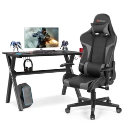 Costway X-Shaped Gaming Desk & Racing Style Massage Chair Set Home Office Black+White/Blue/Grey/Red -Baxton Studio Shop GUEST dba350ba 82f5 492f be2b f959a293dadc