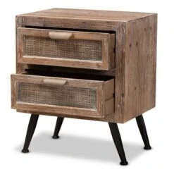 Calida Wood And Rattan 2 Drawer Nightstand Brown - Baxton Studio