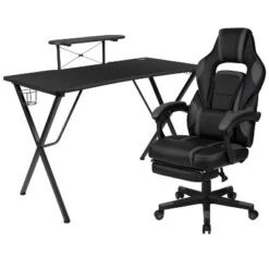 Flash Furniture Gaming Desk With Cup Holder/Headphone Hook/Monitor Stand & Reclining Back/Arms Gaming Chair With Footrest -Baxton Studio Shop GUEST dc2103ed 05b8 451b 9c6f 8ce0f059dfdf