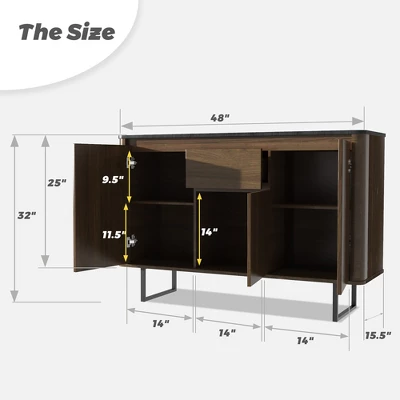 Costway 3-Door Kitchen Buffet Server Sideboard Storage Cupboard Cabinet W/Drawer 4 Costway 3-Door Kitchen Buffet Server Sideboard Storage Cupboard Cabinet W/Drawer - Image 4