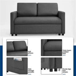 Yaheetech Convertible Sofa Loveseat With Pull-out Trundle Lounge-Dark Gray -Baxton Studio Shop GUEST def566a4 e70c 4385 8dc4 1c2c9d6fd242