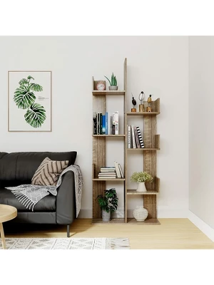 Year Color Rustic Wood Freestanding Industrial Bookshelf For Storage In Bedroom, Living Room, And Office 2 Year Color Rustic Wood Freestanding Industrial Bookshelf For Storage In Bedroom, Living Room, And Office - Image 2