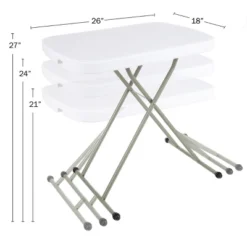 Hastings Home Folding TV Tray Utility Table With 3 Height Levels - 26", White/Gray