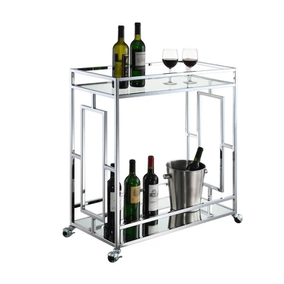 Town Square Bar Cart Clear Glass/Mirror/Chrome - Breighton Home 2 Town Square Bar Cart Clear Glass/Mirror/Chrome - Breighton Home - Image 2