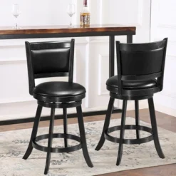 Costway 2PCS 24'' Swivel Counter Stool Dining Chair Upholstered Seat Black