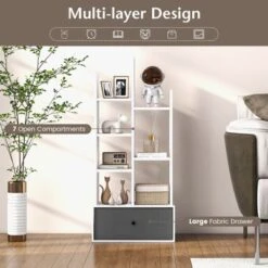 Tangkula Tree Shaped Bookcase With Drawer Free Standing Bookshelf With 7 Open Storage Shelves Tall Display Rack With Bookshelves White -Baxton Studio Shop GUEST dfd20de0 e7c7 4fce 82ce 383a9ca0df94