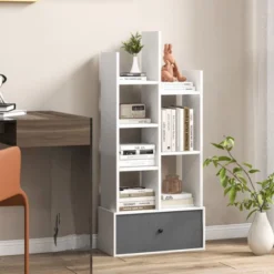 Tangkula Tree Shaped Bookcase With Drawer Free Standing Bookshelf With 7 Open Storage Shelves Tall Display Rack With Bookshelves White -Baxton Studio Shop GUEST e038c9b6 e14c 4e63 8221 01c33975c543