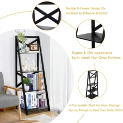 2 Pcs 4-Tier Ladder Shelf Bookshelf Bookcase Storage Display Leaning Home Office 11 2 Pcs 4-Tier Ladder Shelf Bookshelf Bookcase Storage Display Leaning Home Office -Baxton Studio Shop GUEST e072e664 80c3 4890 83ba 72eebb774d26