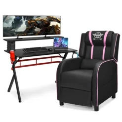 Costway Gaming Desk & Chair Set 48'' Computer Desk & Massage Recliner Chair Black + White/Blue/Pink/Red -Baxton Studio Shop GUEST e0ae29b7 2626 46c2 a027 b107ca9841ef