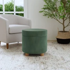 Round Storage Ottoman Loden Green Velvet - HomePop 8 Round Storage Ottoman Loden Green Velvet - HomePop -Baxton Studio Shop GUEST e0e7485f f59e 4204 b57e db5e6d1d8525