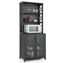 Costway Tall Freestanding Bar Cabinet Kitchen Buffet W/ Glass Holder & Adjustable Shelf -Baxton Studio Shop GUEST e0febd3e 3ce5 4587 b30c de63c6923374