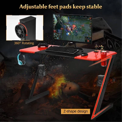 Costway Gaming Desk & Chair Set Z-Shaped Racing Style Desk With Massage Swivel Gaming Chair 2 Costway Gaming Desk & Chair Set Z-Shaped Racing Style Desk With Massage Swivel Gaming Chair - Image 2
