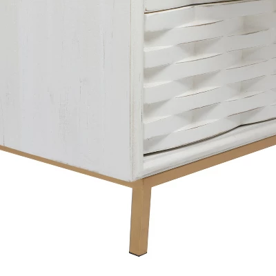 Contemporary Carved Woven Pattern 3 Drawer Wood Cabinet White - Olivia & May 4 Contemporary Carved Woven Pattern 3 Drawer Wood Cabinet White - Olivia & May - Image 4