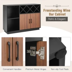 Costway Industrial Wine Bar Cabinet Sideboard Buffet With Glass Holder & Adjustable Shelf -Baxton Studio Shop GUEST e2b20894 1aeb 4f04 8d3c 9bd03ce5bcba