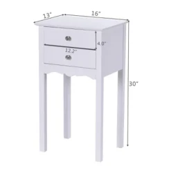Costway 2 PCS Side Table End Accent Table Night Stand W/ 2 Drawers White