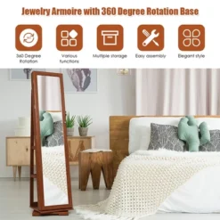 Costway 360degree Rotatable Jewelry Cabinet 2-in-1 Lockable Mirrored Organizer -Baxton Studio Shop GUEST e31daade 0ef0 43f2 87ba 13b46742cf54