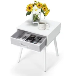 Costway Mid-Century Nightstand End Accent Bedside Table W/ Fabric Drawer Rustic White 17 Costway Mid-Century Nightstand End Accent Bedside Table W/ Fabric Drawer Rustic White -Baxton Studio Shop GUEST e336bf88 353d 4b74 a3b9 d8c1fccef03e
